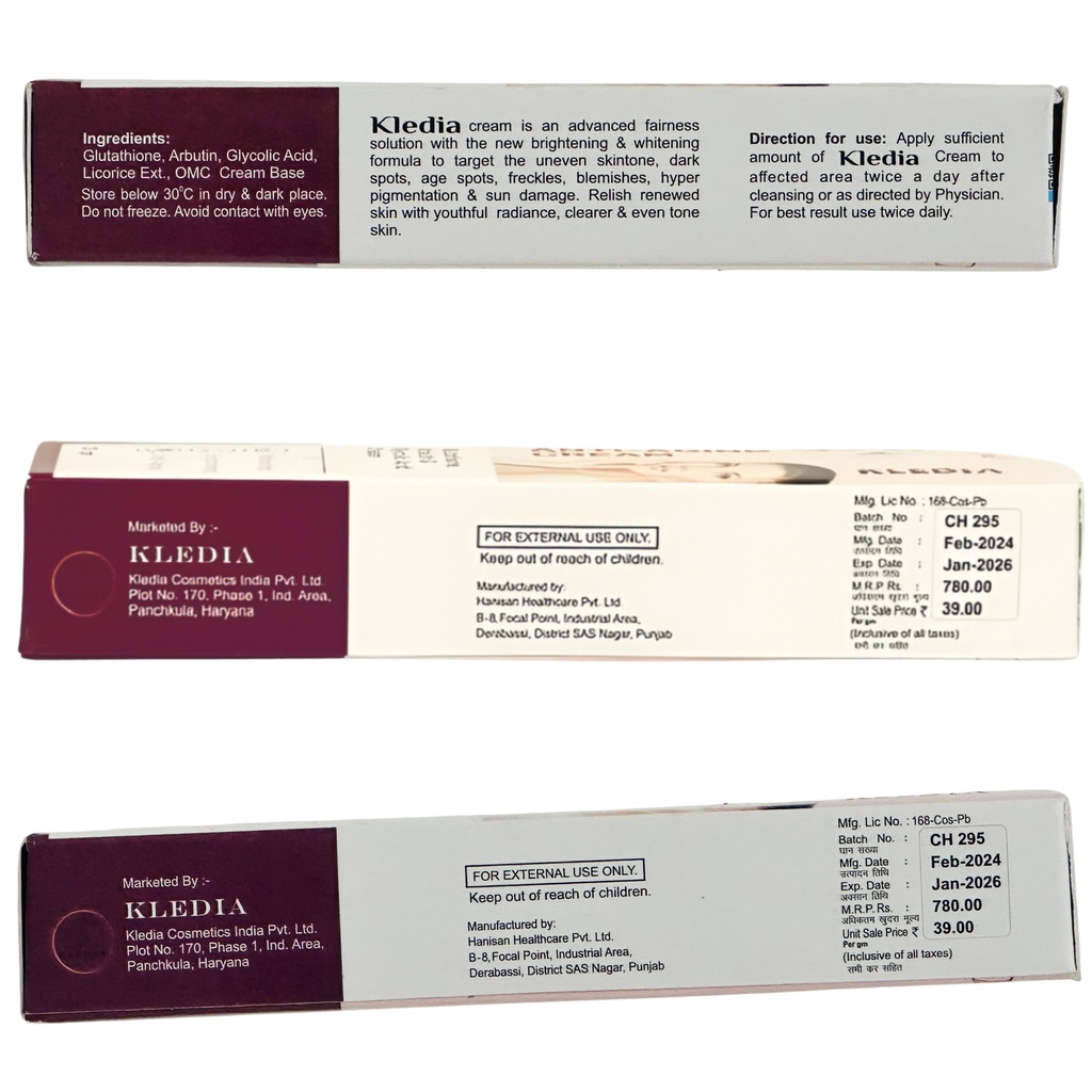 KLEDIA Anti Aging Glutathione, Arbutin, Glycolic Cream, 20g